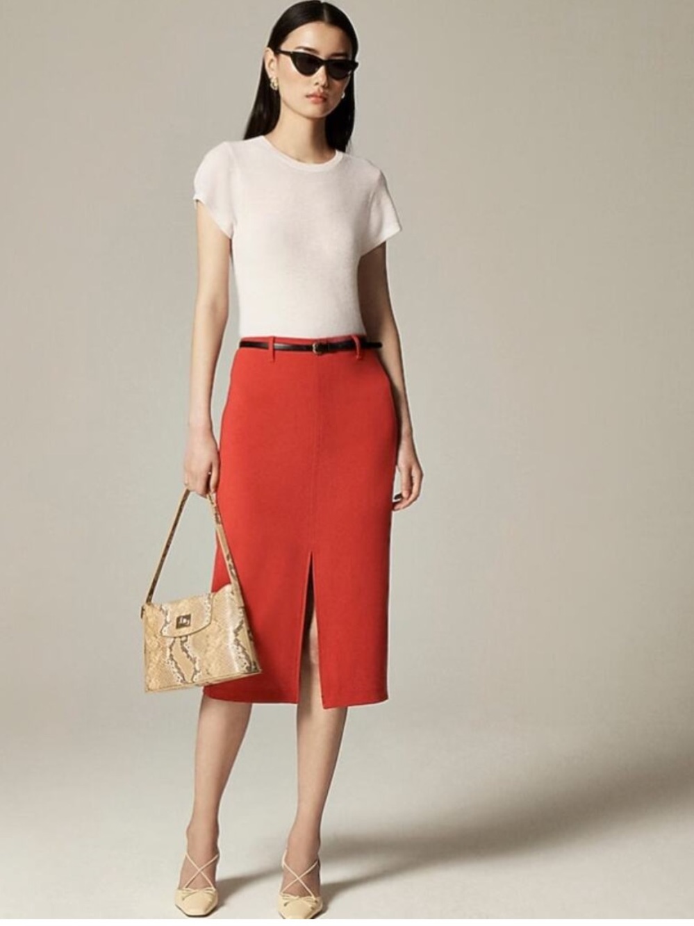 NWT J.Crew Pencil Midi Skirt in Four-season Stretch Brick Red Size 4